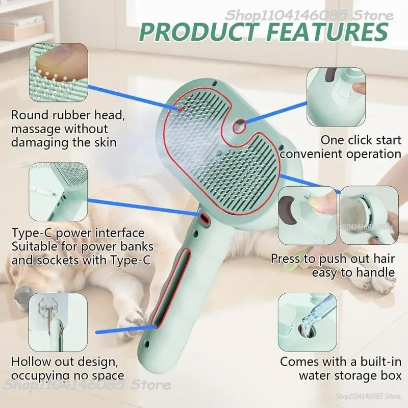 Dog Spray Hair Comb, Pet Steam Massage Brush
