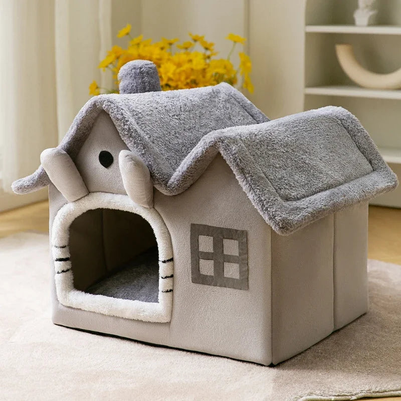 Foldable Doghouse Kennel Bed Mat for Small Medium Dogs Cats Winter Warm