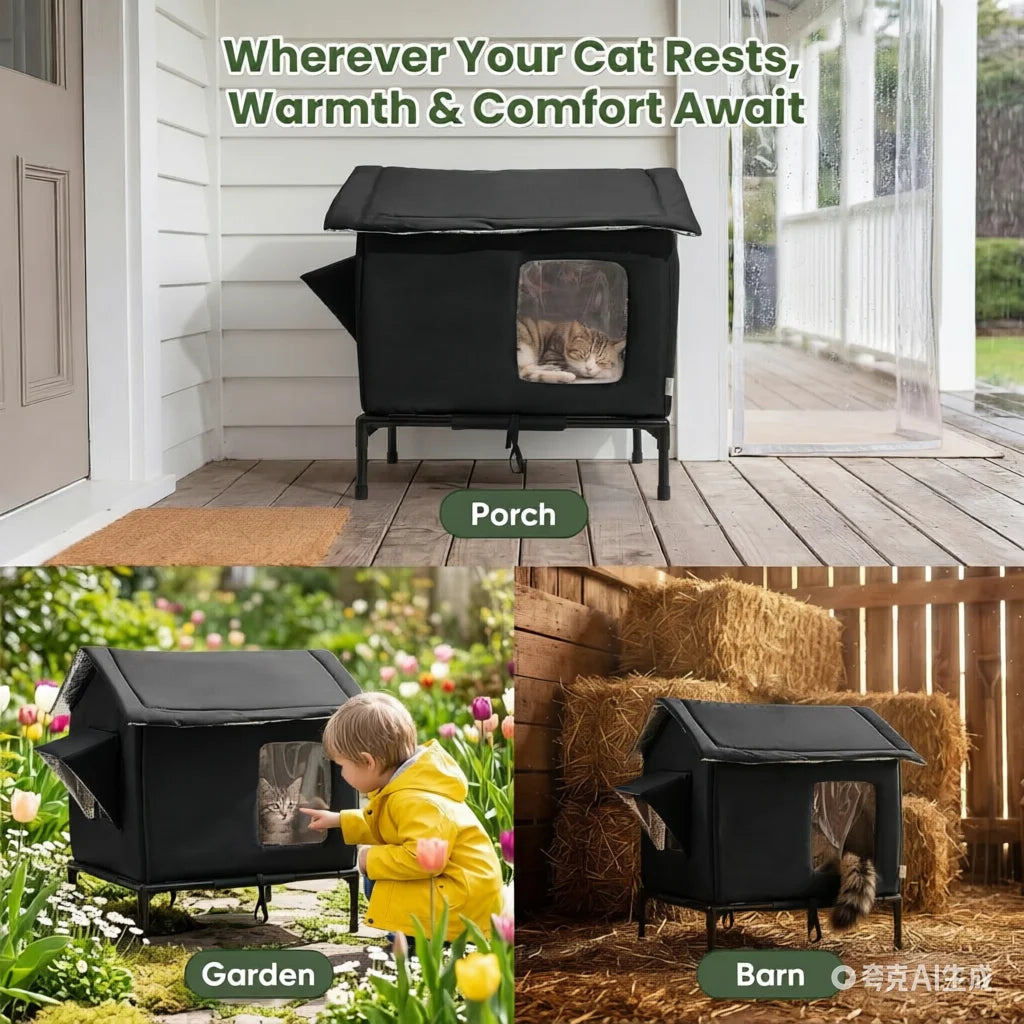 Elevated Pet House-Bed Moisture-Proof Design Cat House Weatherproof